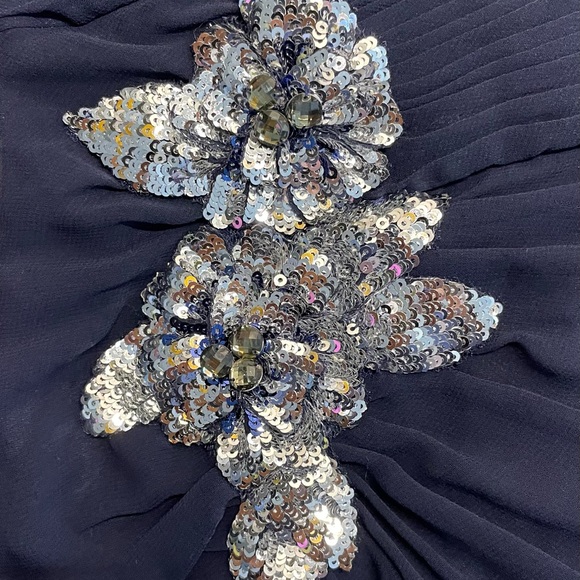 Navy Blue Faviana Sequin Accent One Shoulder Midi Dress Size 6 - Picture 8 of 11